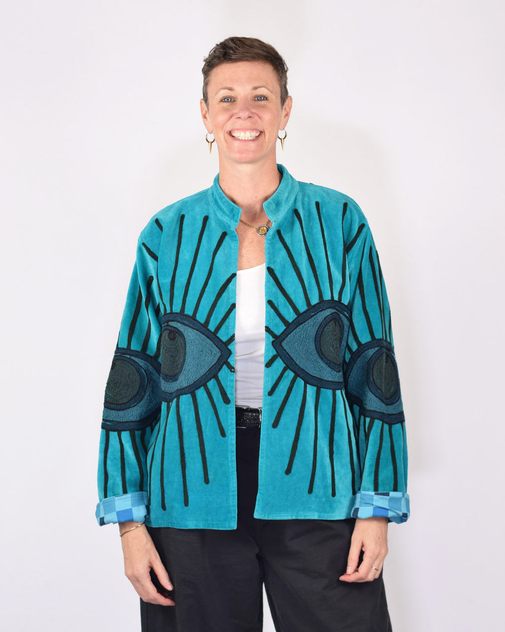 "Evil Eye" Suzani Embroidered Velvet Jacket/Cardigan - 02