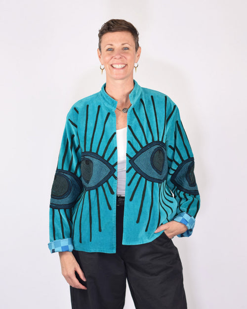 "Evil Eye" Suzani Embroidered Velvet Jacket/Cardigan - 02