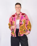 "Tiger Tribe" Suzani Embroidered Velvet Jacket/Cardigan - Soft Pink