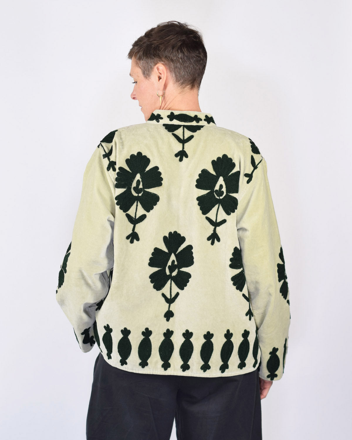 "Sgt. Pepper" Suzani Embroidered Velvet Jacket/Cardigan - Mint Forest