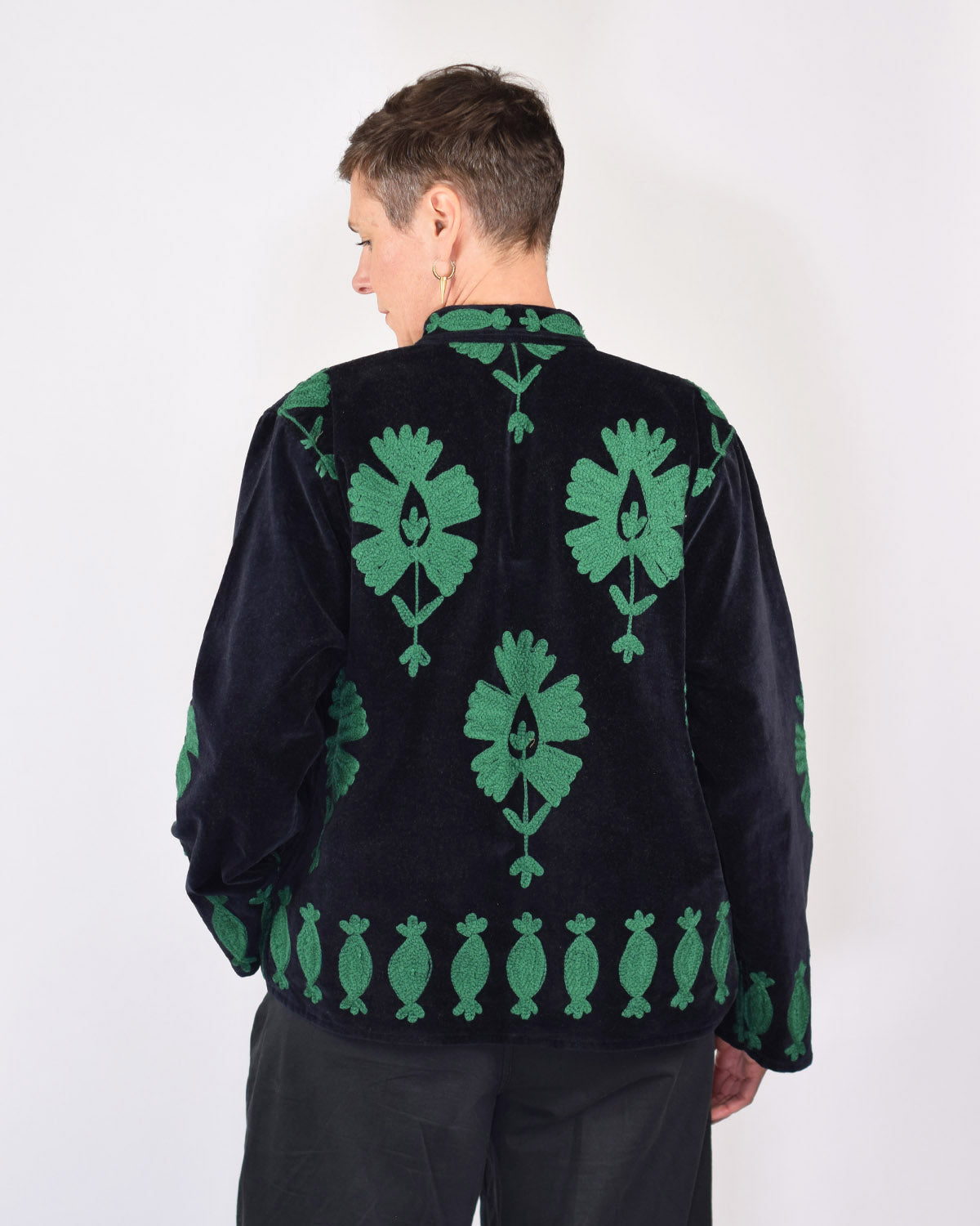 "Sgt. Pepper" Suzani Embroidered Velvet Jacket/Cardigan - Black Sage