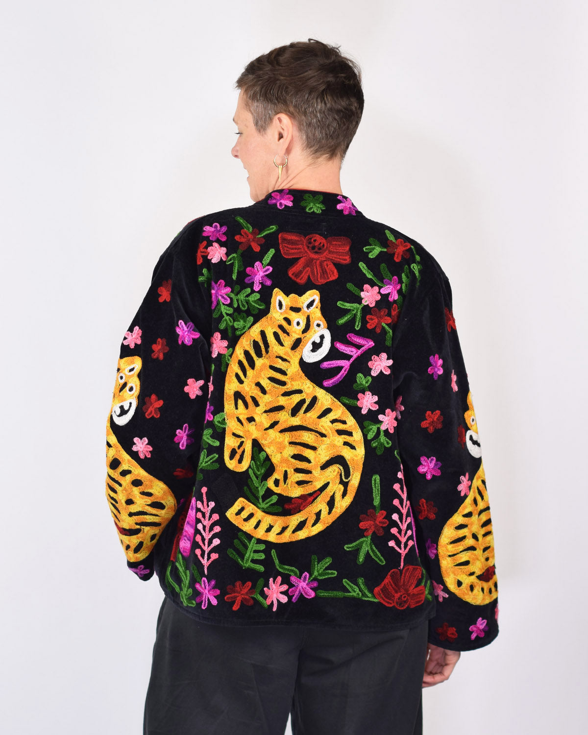 "Tiger Tribe" Suzani Embroidered Velvet Jacket/Cardigan - Black 2