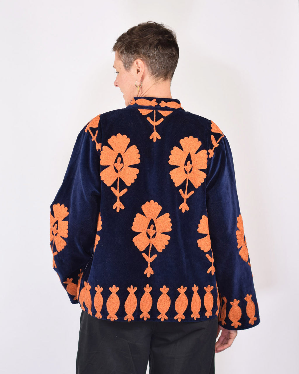 "Sgt. Pepper" Suzani Embroidered Velvet Jacket/Cardigan - Navy Rust