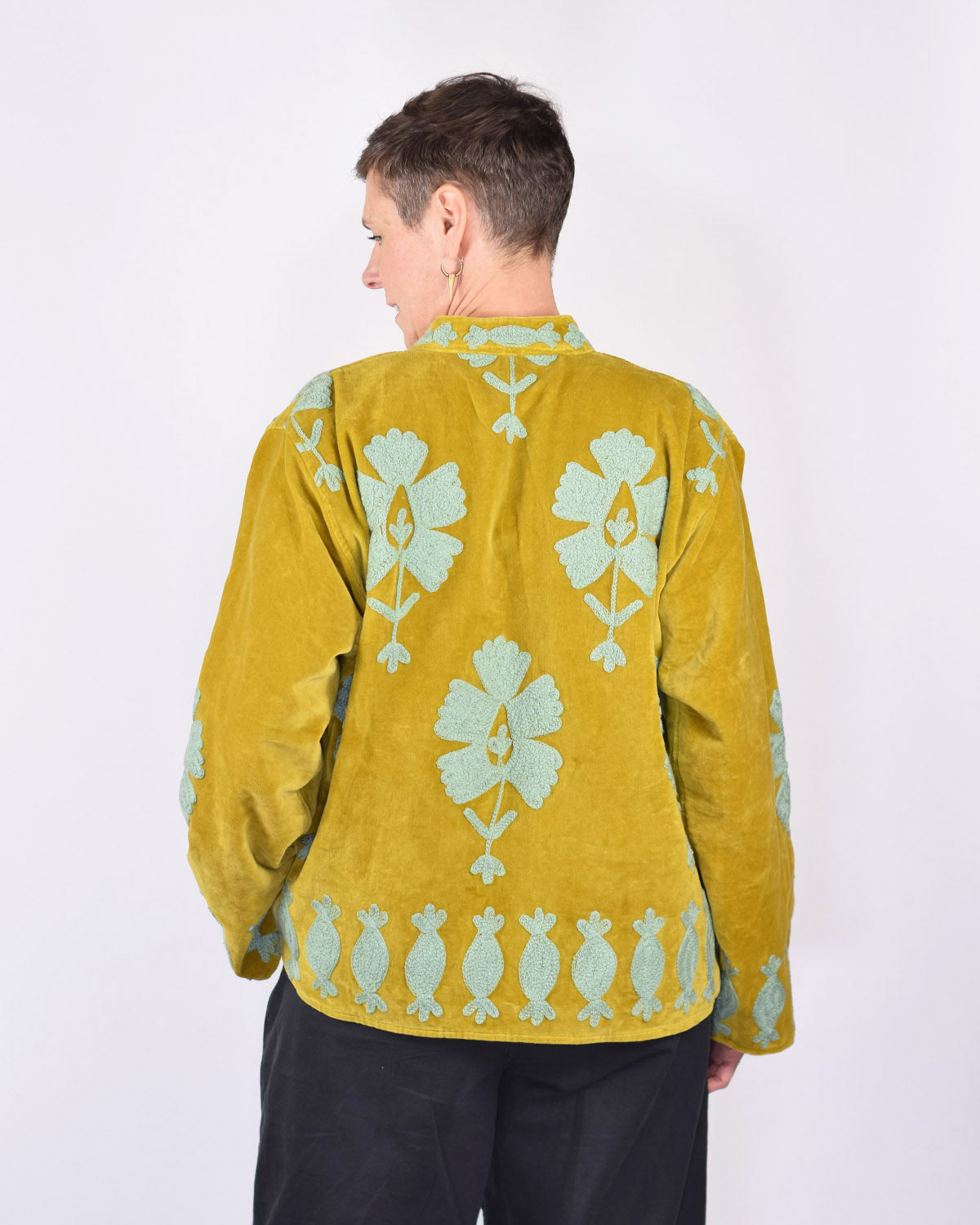 "Sgt. Pepper" Suzani Embroidered Velvet Jacket/Cardigan - Gold Mint