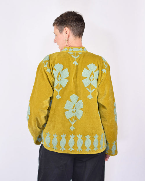 "Sgt. Pepper" Suzani Embroidered Velvet Jacket/Cardigan - Gold Mint