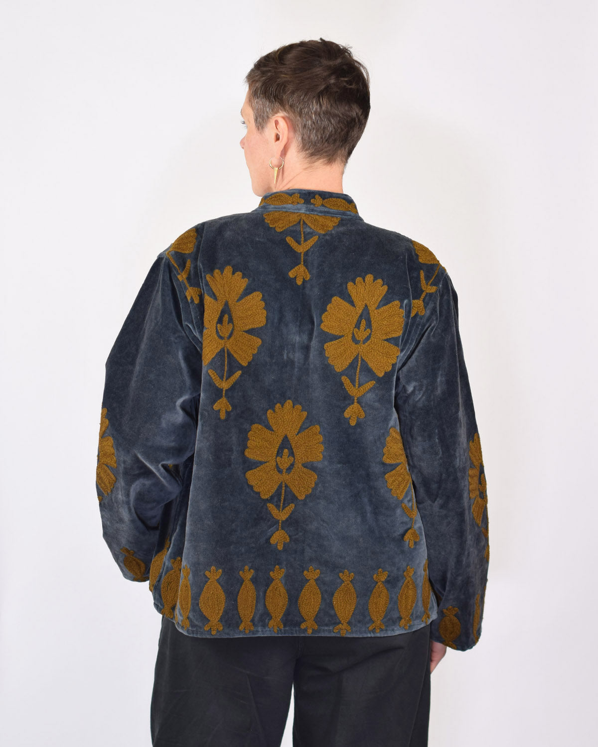 "Sgt. Pepper" Suzani Embroidered Velvet Jacket/Cardigan - Smoke Carmel
