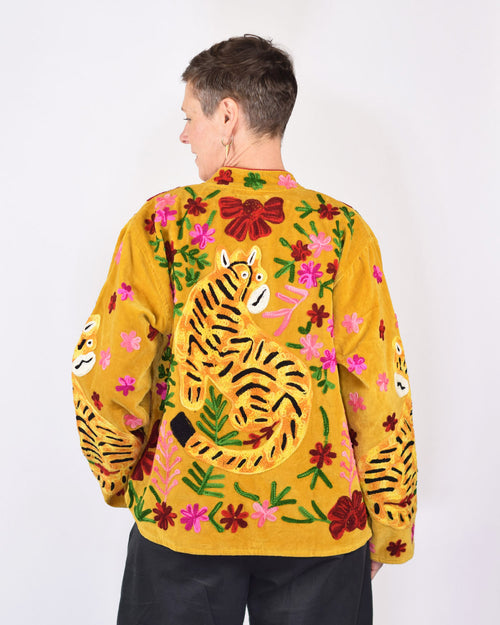 "Tiger Tribe" Suzani Embroidered Velvet Jacket/Cardigan - Gold