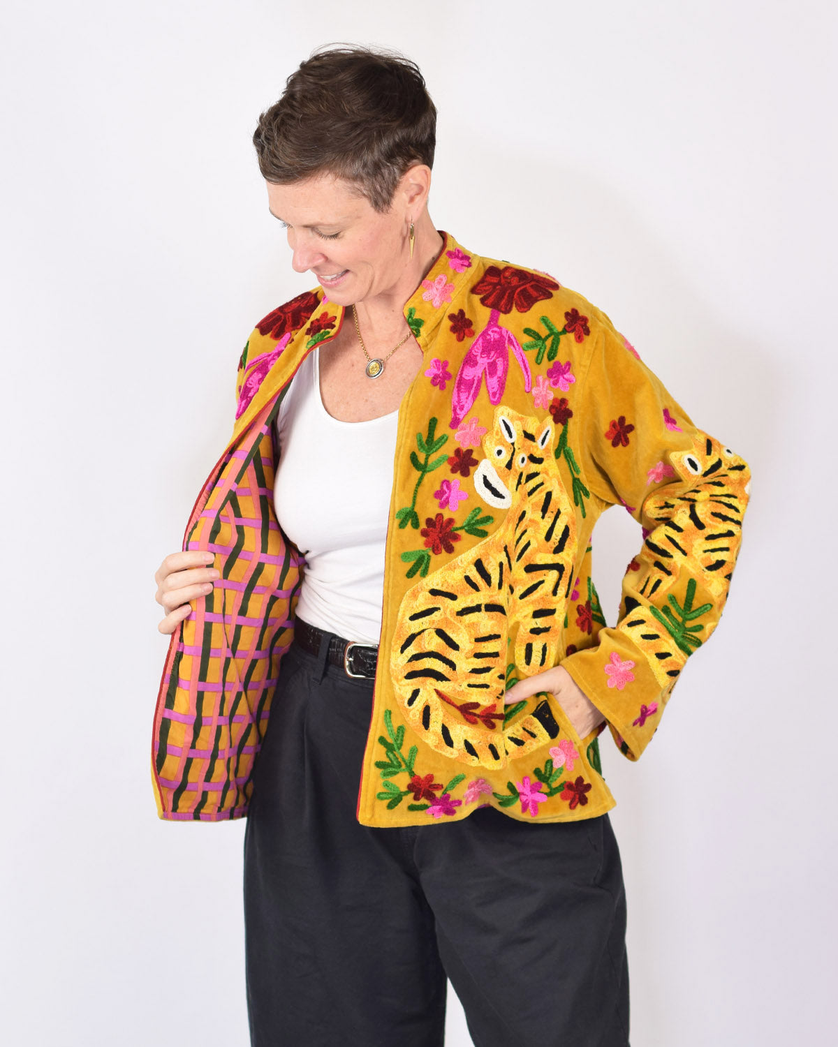 "Tiger Tribe" Suzani Embroidered Velvet Jacket/Cardigan - Gold