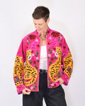 "Tiger Tribe" Suzani Embroidered Velvet Jacket/Cardigan - Deep Pink
