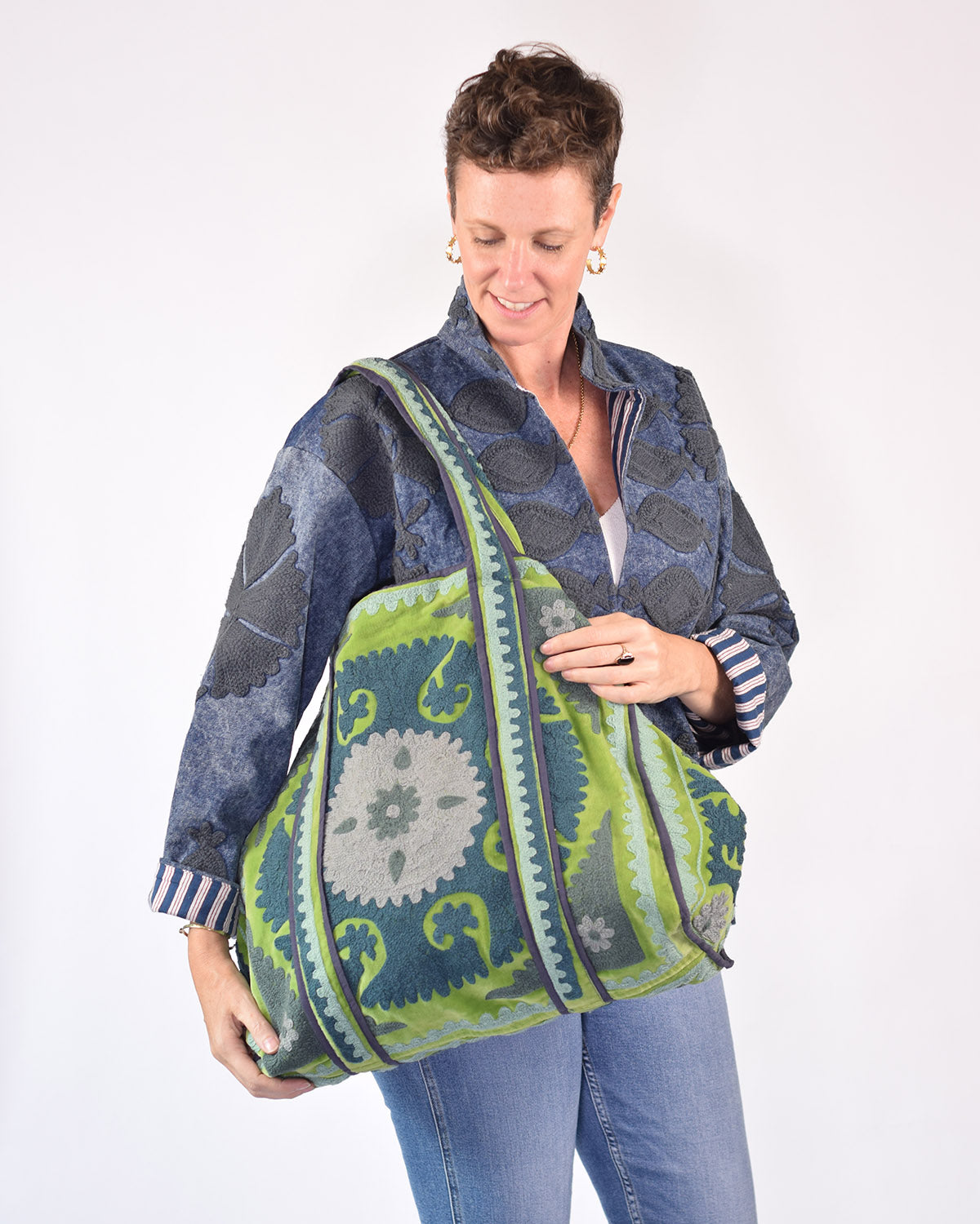 Velvet Suzani Embroidered Oversized Tote Bag - 07