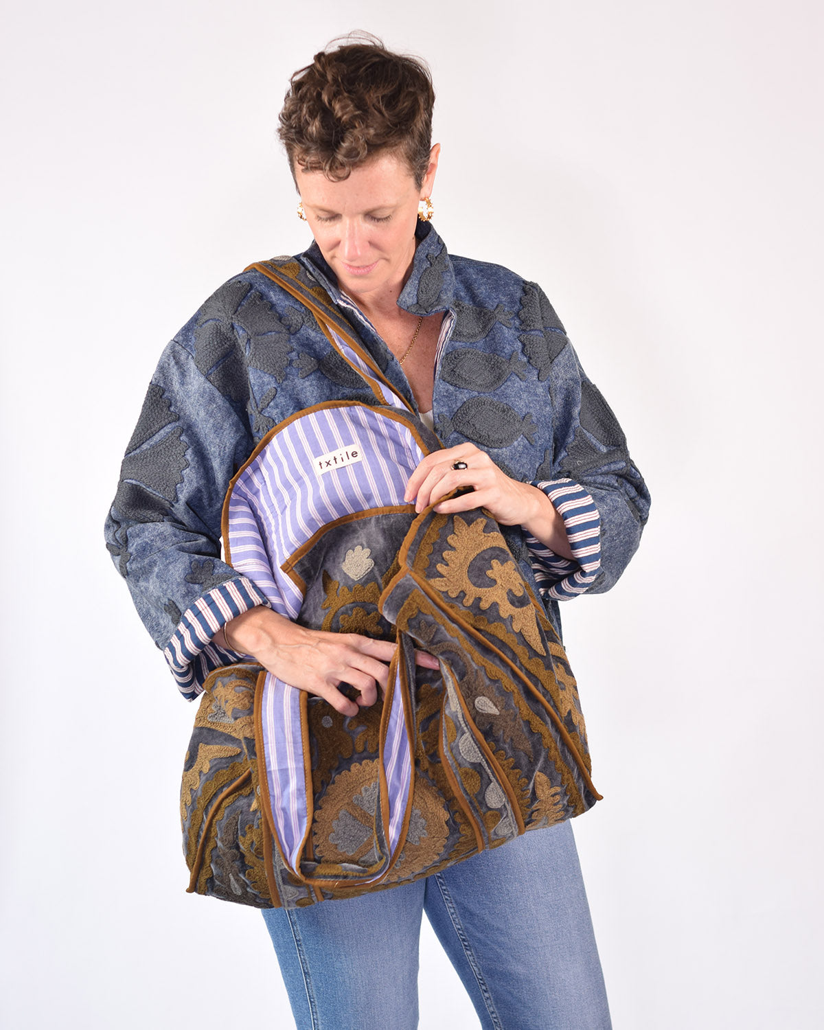 Velvet Suzani Embroidered Oversized Tote Bag - 10