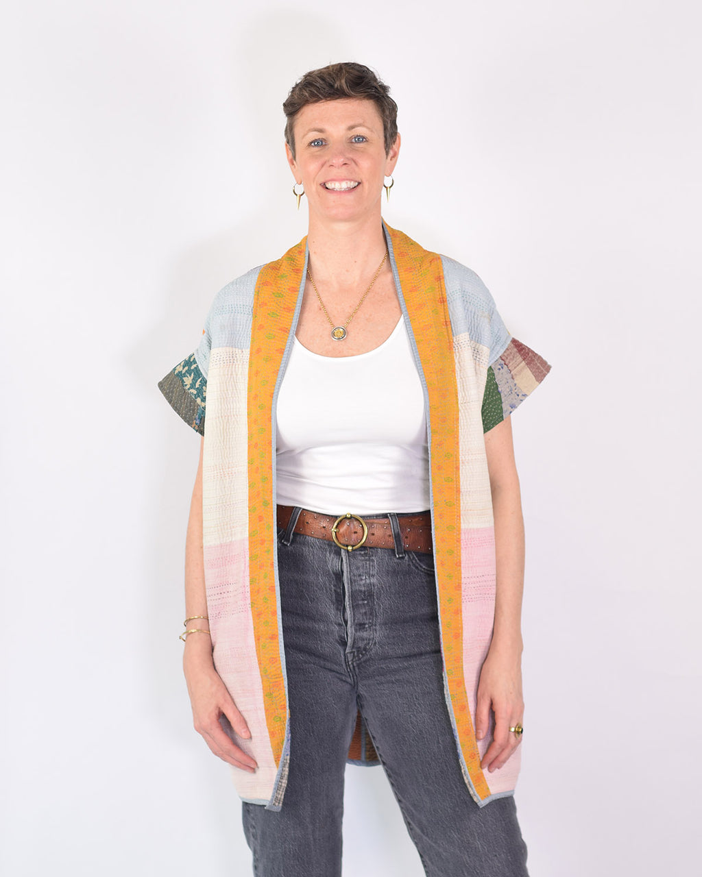 Maddie Cape - Reversible Jacket/Vest - Repurposed Kantha Quilts - 06 image 12