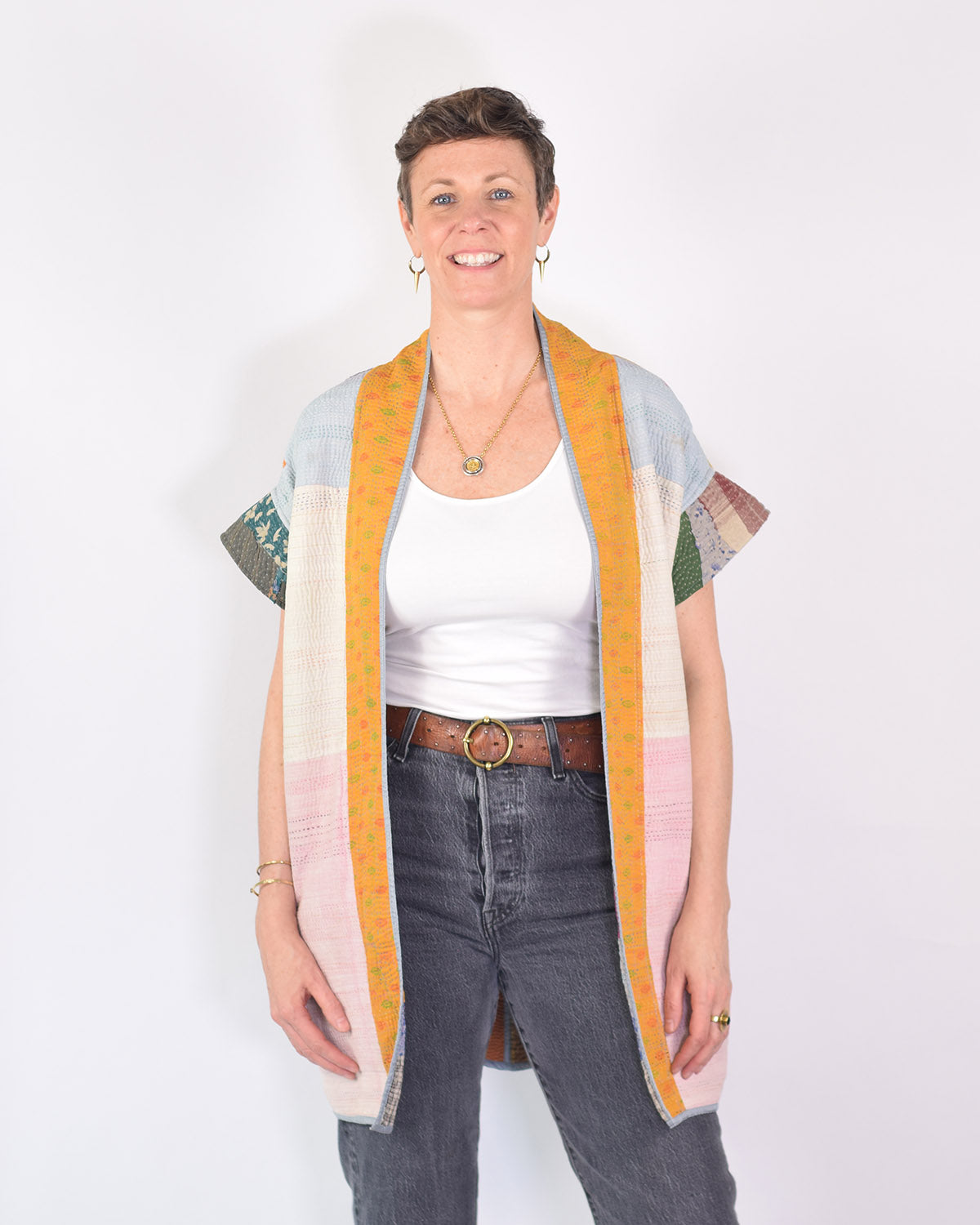 Maddie Cape - Reversible Jacket/Vest - Repurposed Kantha Quilts - 06 image 12