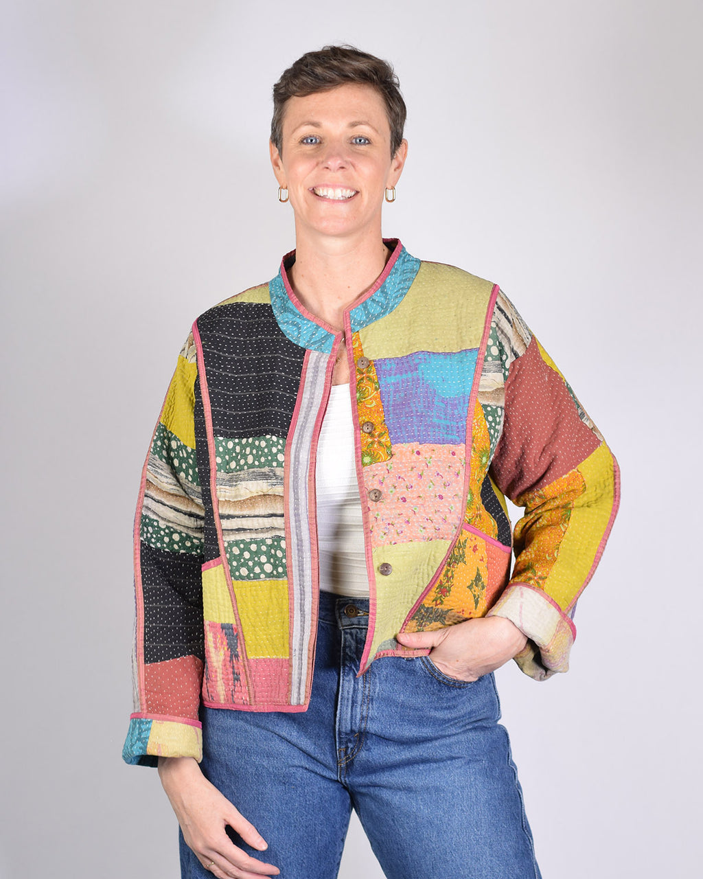 Sofie Quilted Reversible Patchwork Kantha Jacket - 06 image 0