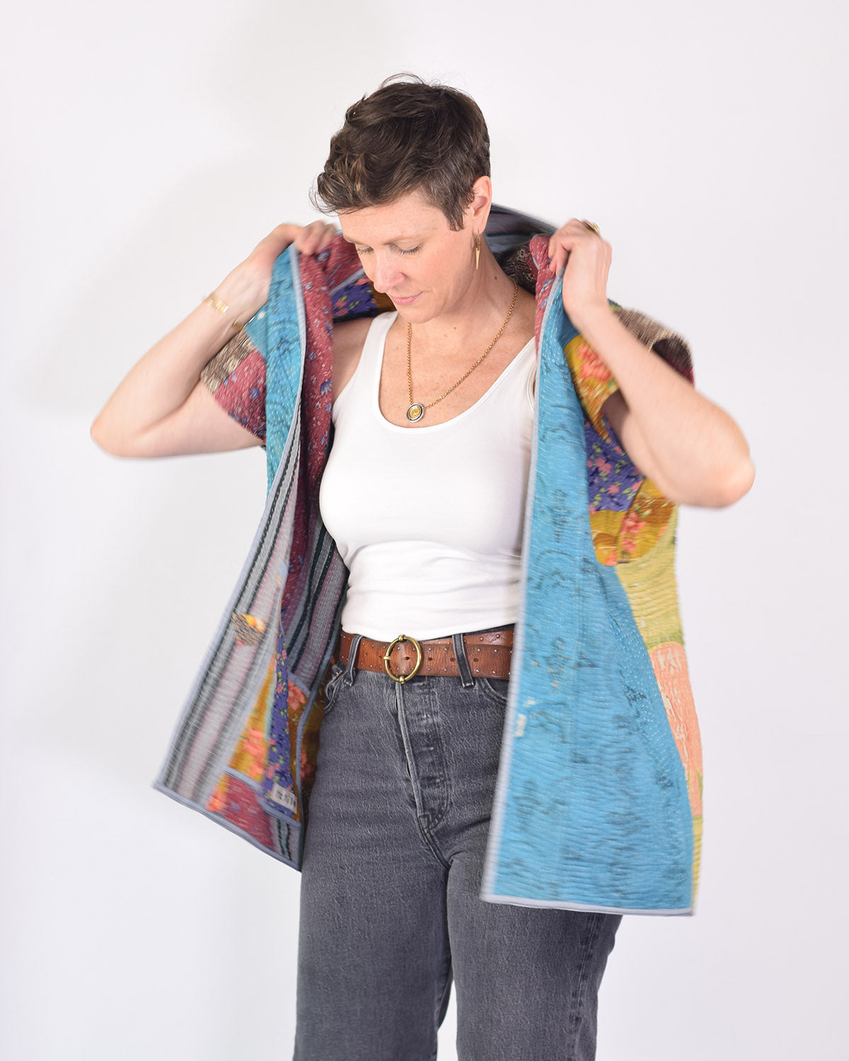 Maddie Cape - Reversible Jacket/Vest - Repurposed Kantha Quilts -03 image 1
