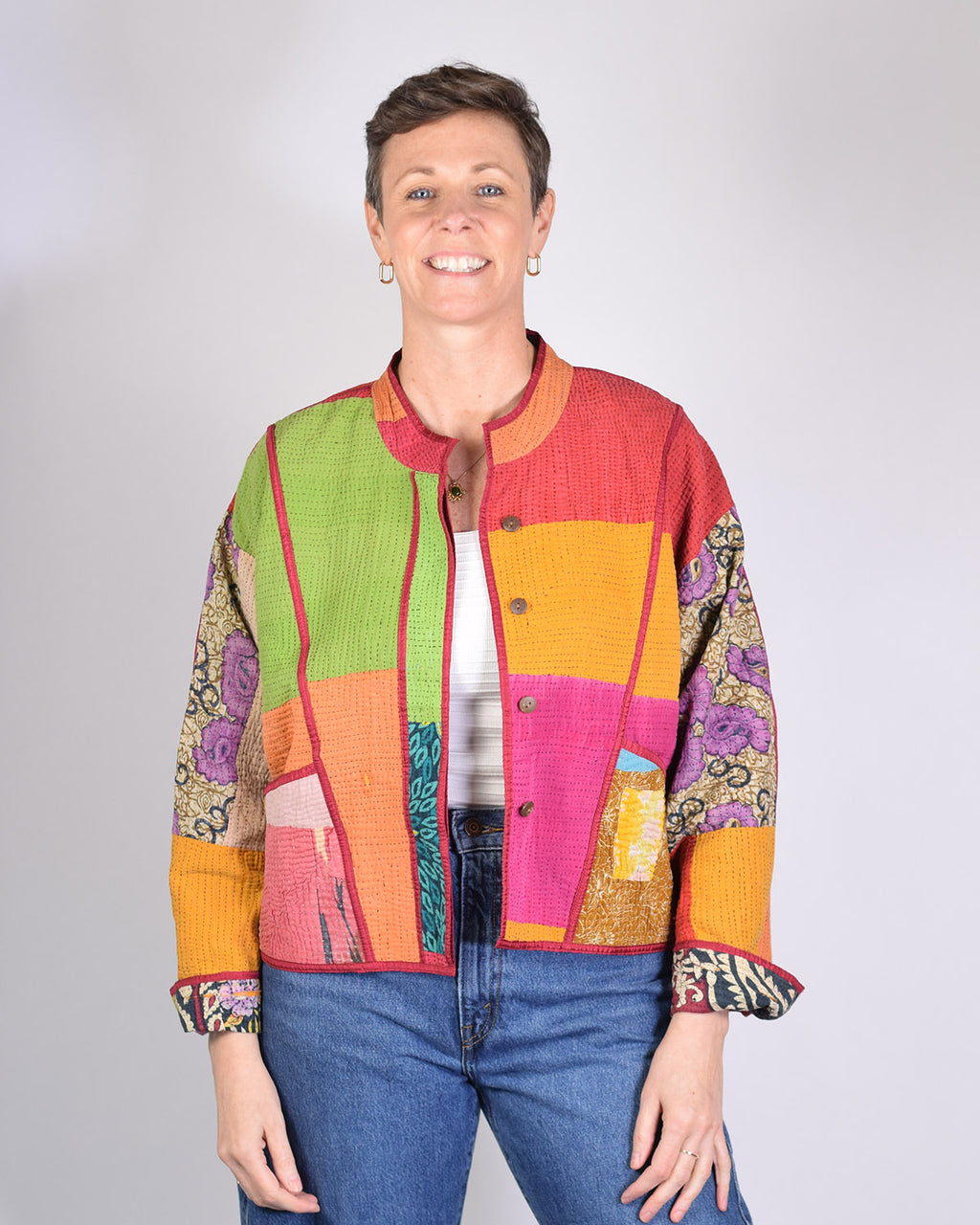 Sofie Quilted Reversible Patchwork Kantha Jacket - 07 image 4
