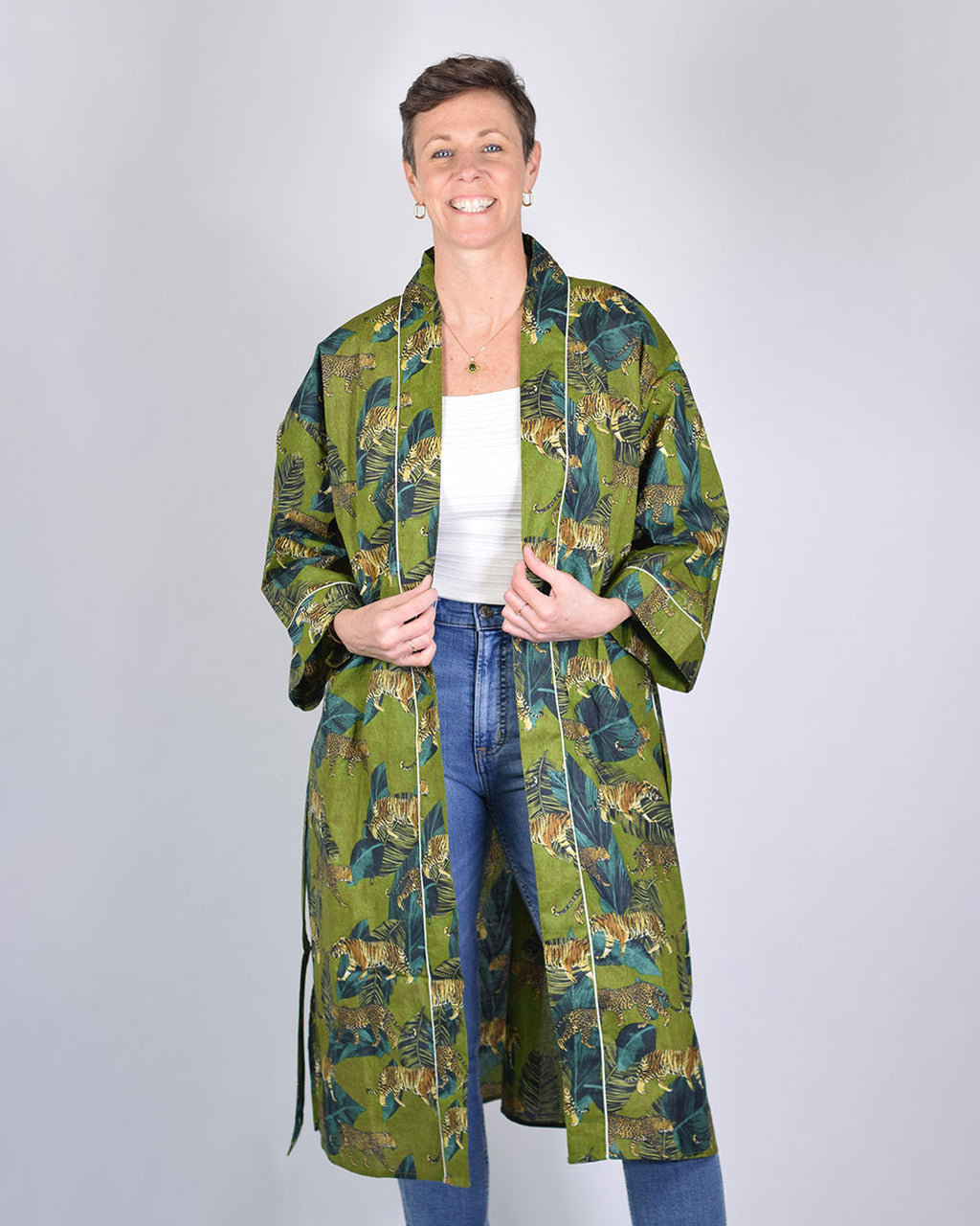 Lightweight Cotton Robe / Kimono - Emerald Safari image 1