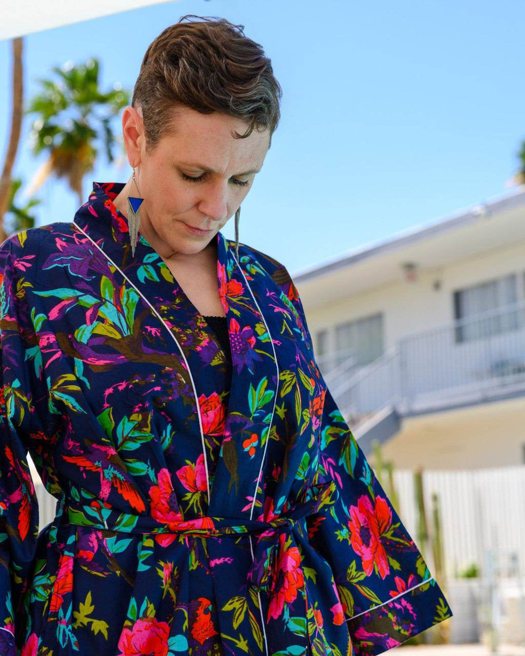 Lightweight Cotton Robe / Kimono - Midnight Rainforest image 10