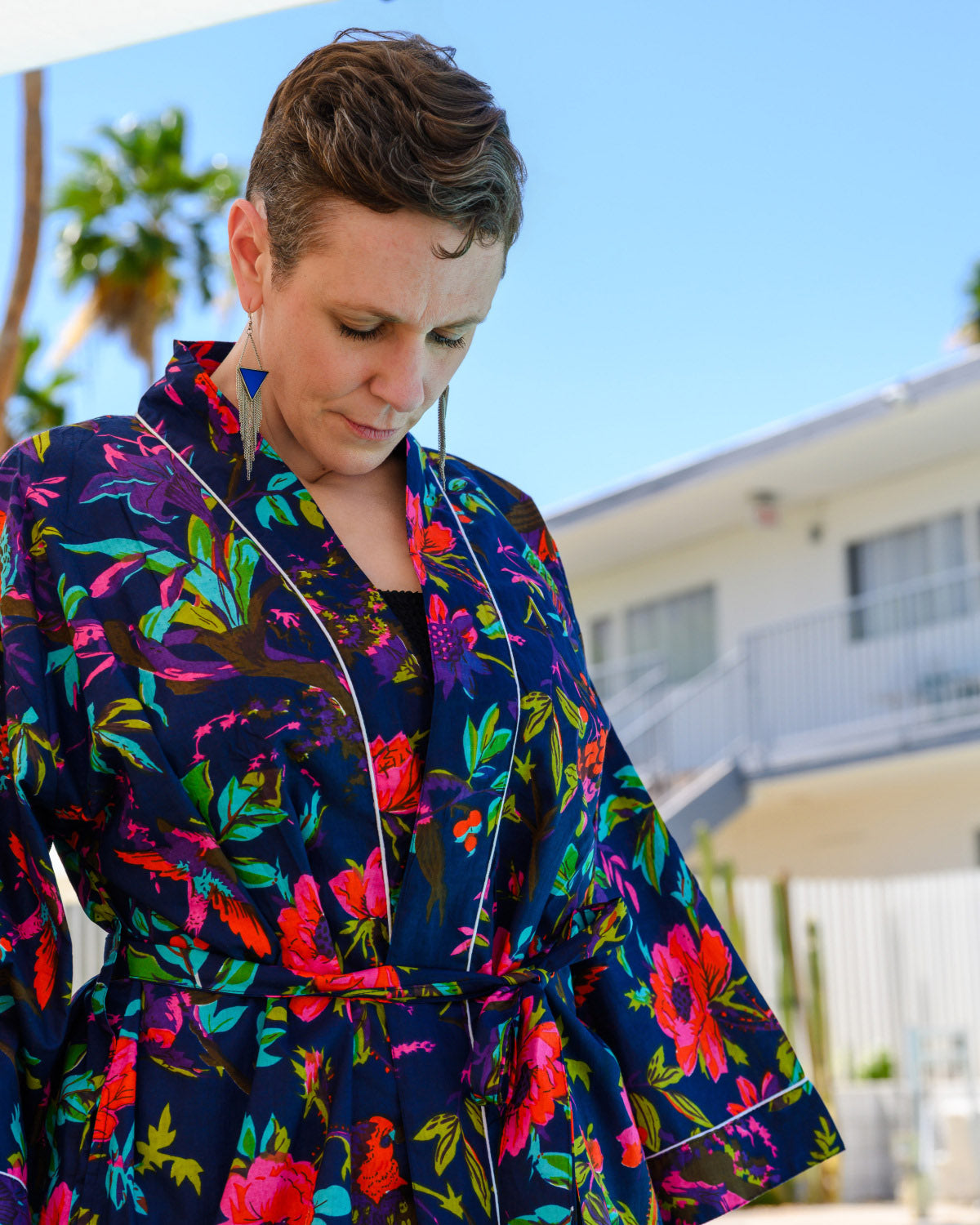 Lightweight Cotton Robe / Kimono - Midnight Rainforest image 10
