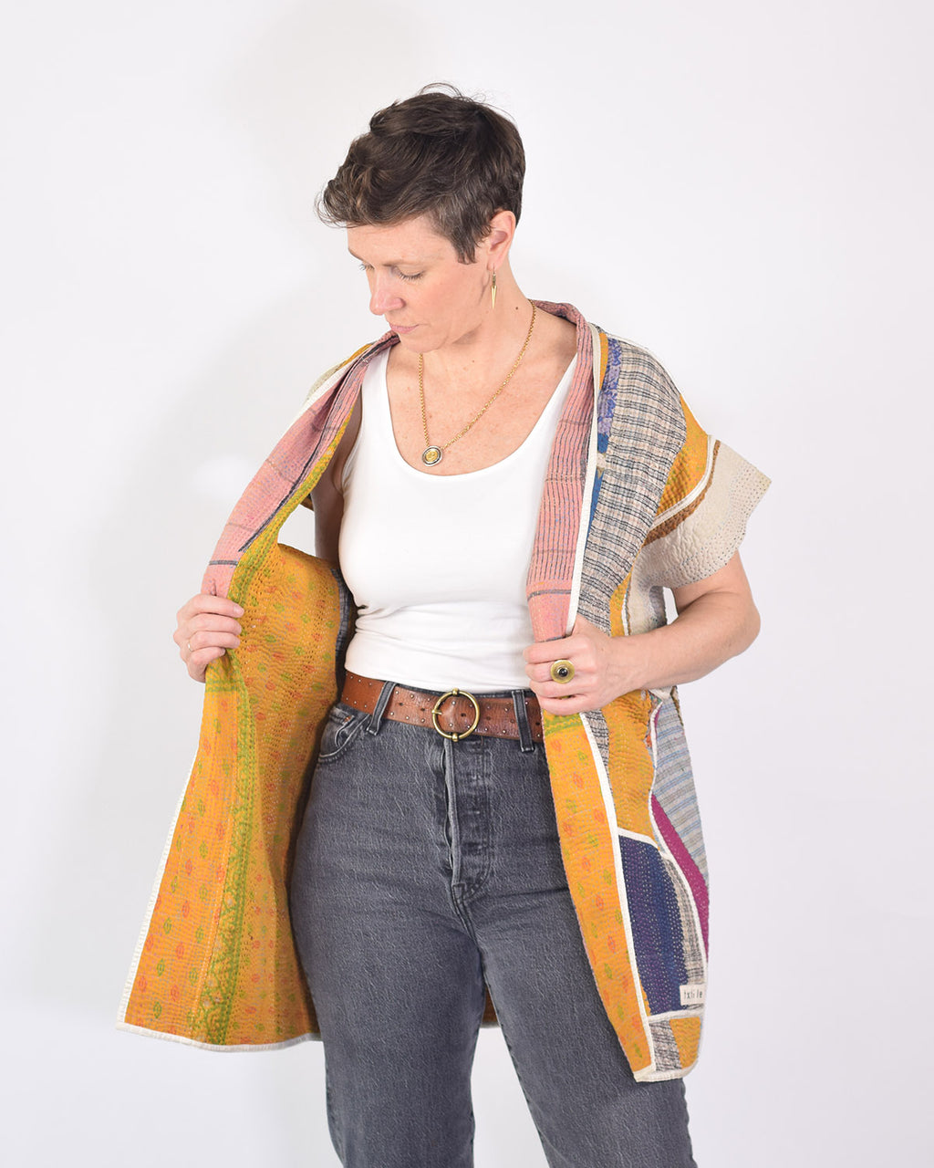 Maddie Cape - Reversible Jacket/Vest - Repurposed Kantha Quilts -01 image 9