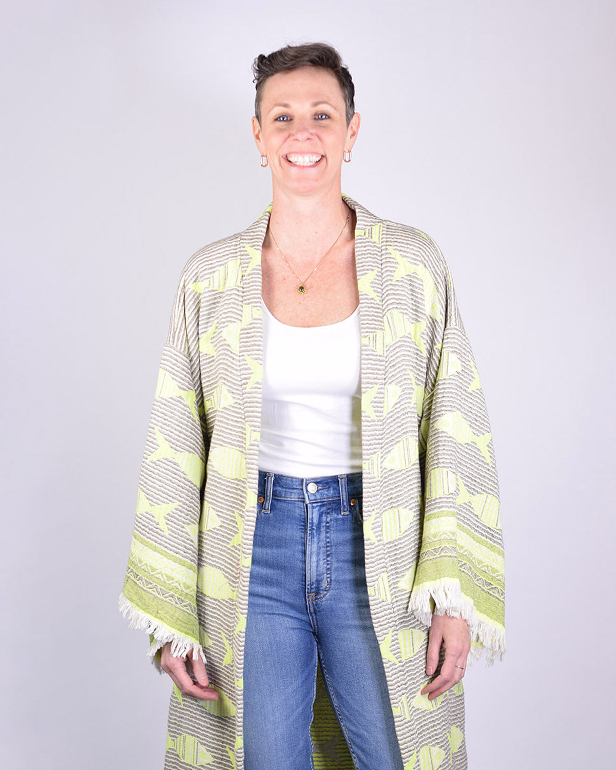 Luxury Turkish Cotton Kimono/Robe - Electric Fish image 0