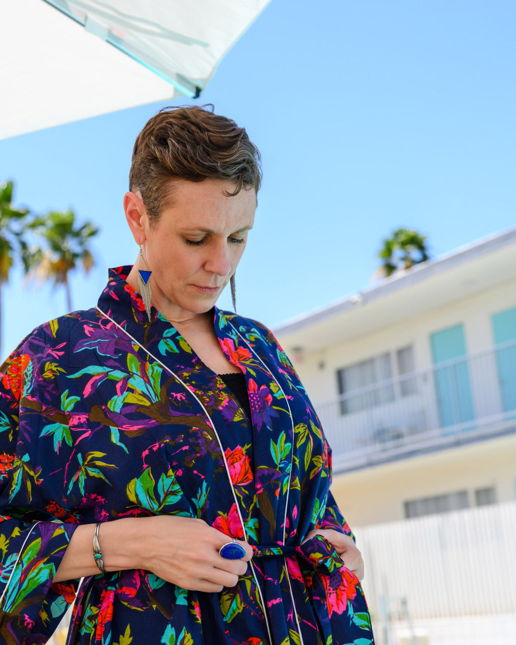 Lightweight Cotton Robe / Kimono - Midnight Rainforest image 2