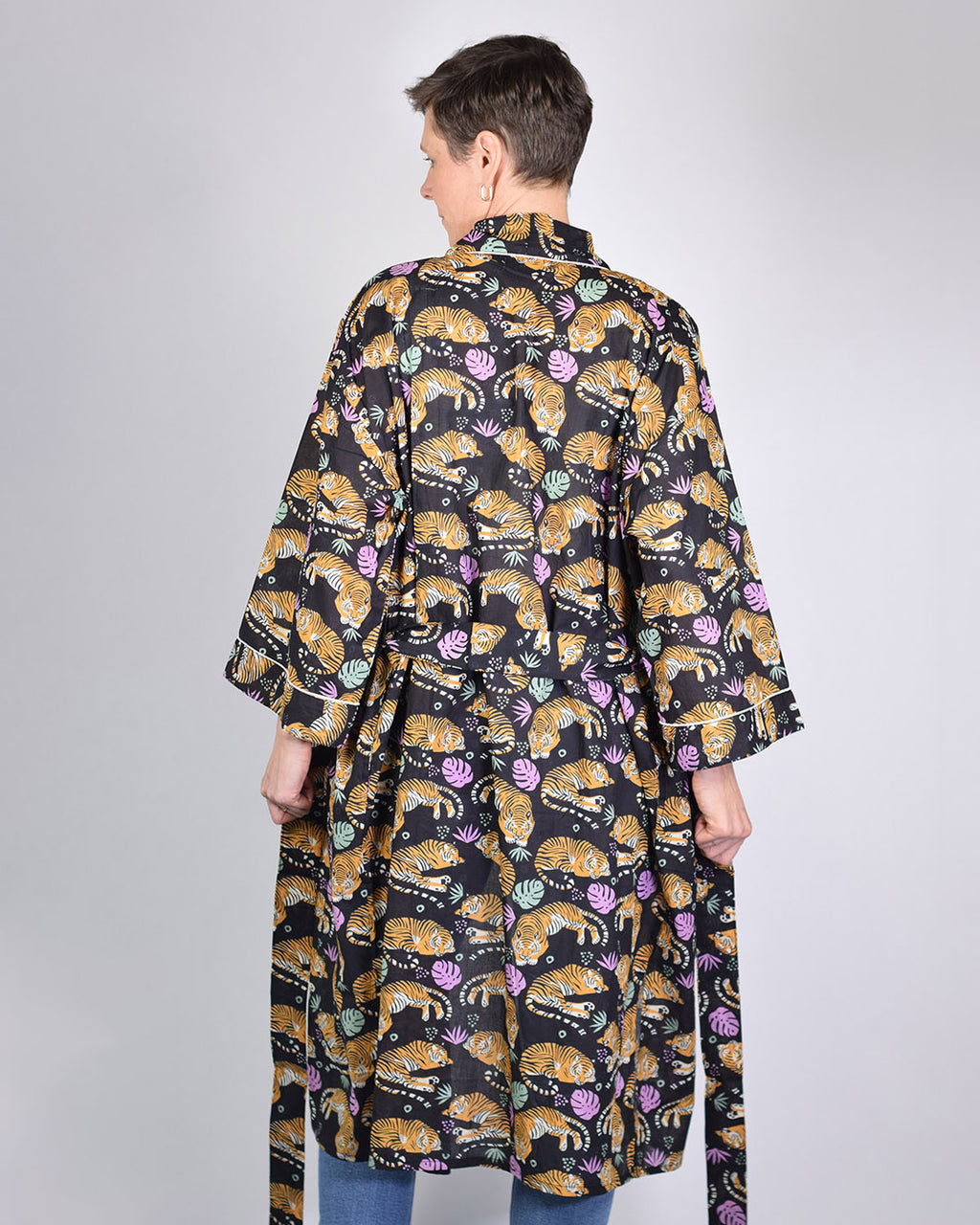 Lightweight Cotton Robe / Kimono - Sleeping Tigers Black image 2