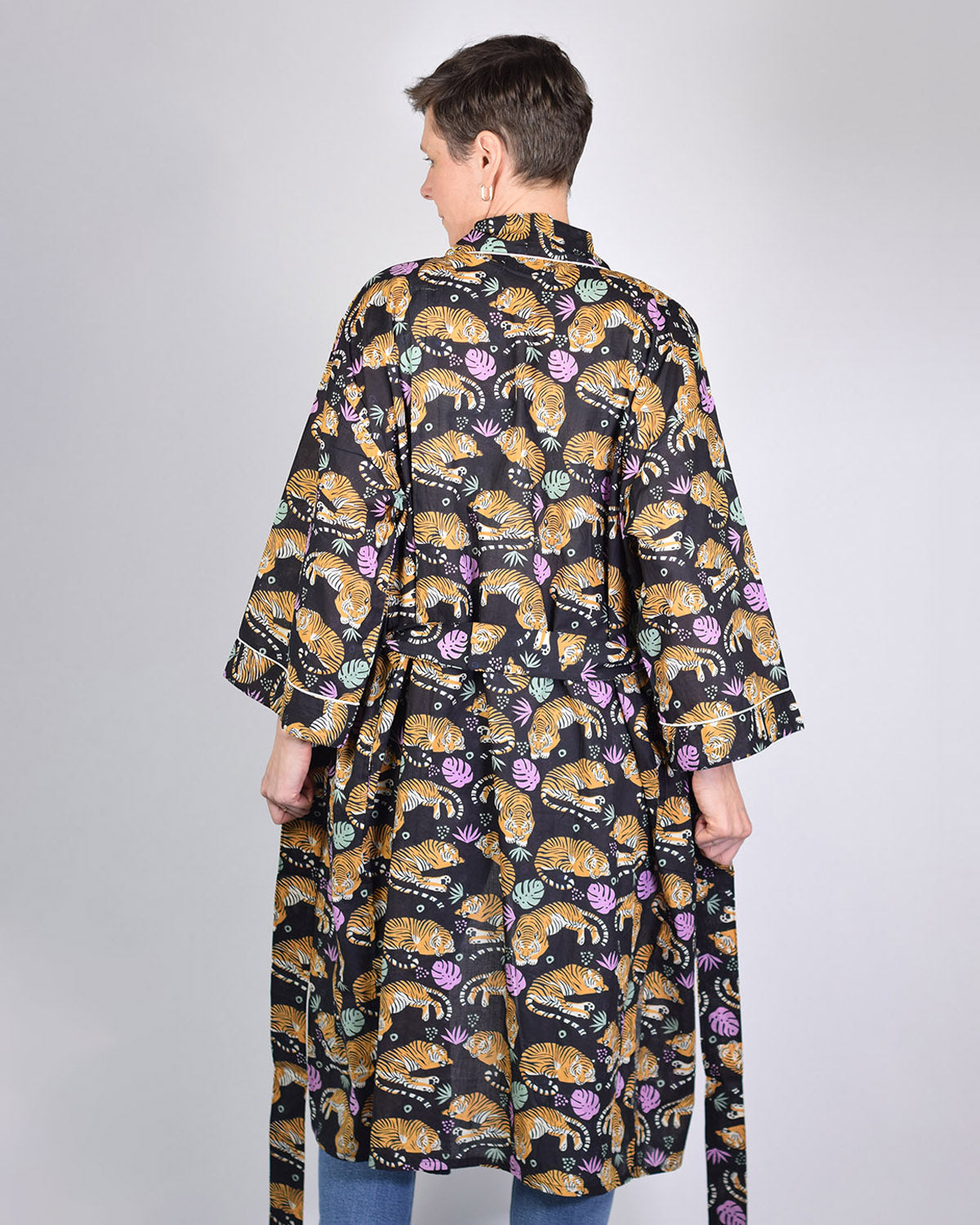 Lightweight Cotton Robe / Kimono - Sleeping Tigers Black image 2