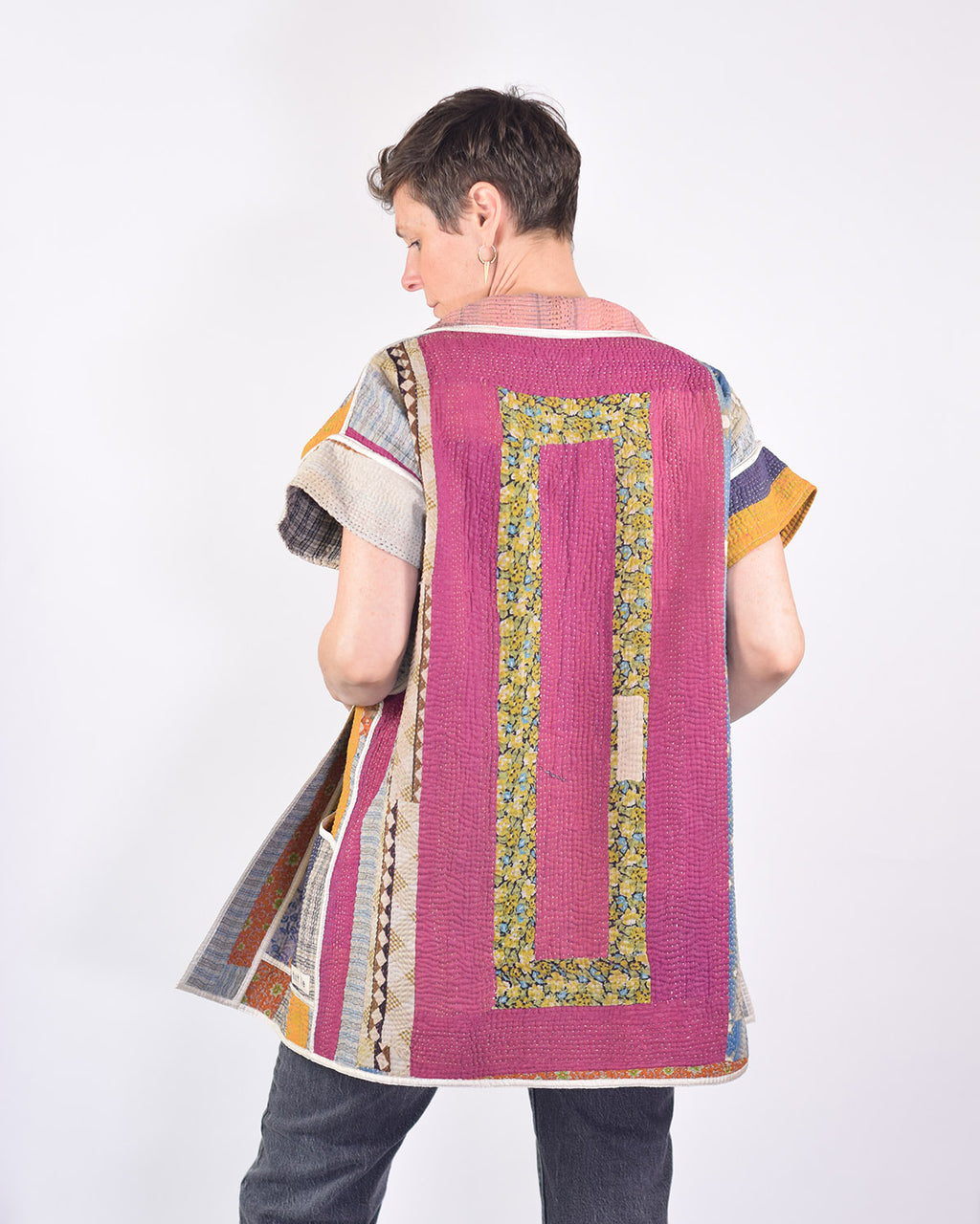Maddie Cape - Reversible Jacket/Vest - Repurposed Kantha Quilts -01 image 3