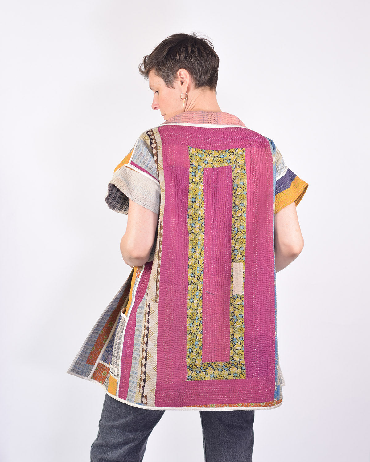 Maddie Cape - Reversible Jacket/Vest - Repurposed Kantha Quilts -01 image 3