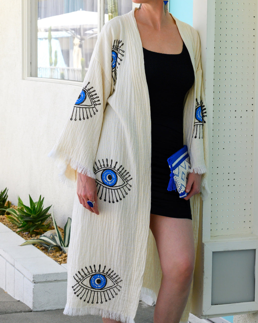 Luxury Turkish Cotton Evil Eye Kimono/Robe - Blue Eye image 4