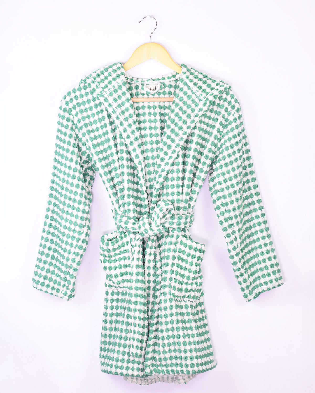 KIDS Organic Turkish Cotton Plush Terry Cloth Robe - Green Checkered image 4