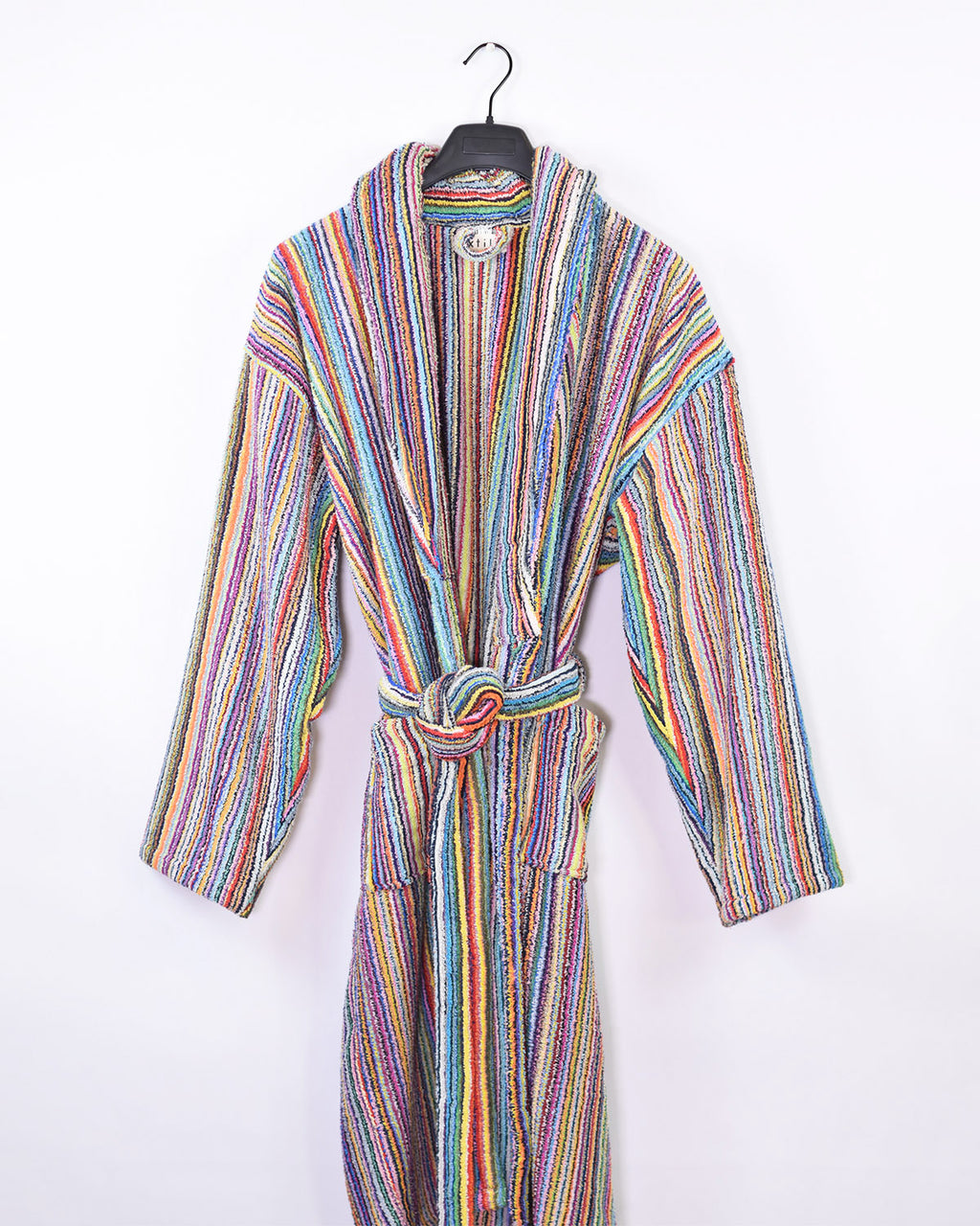 Organic Turkish Cotton Plush Terry Cloth Robe - Rainbow Missoni Stripes image 3