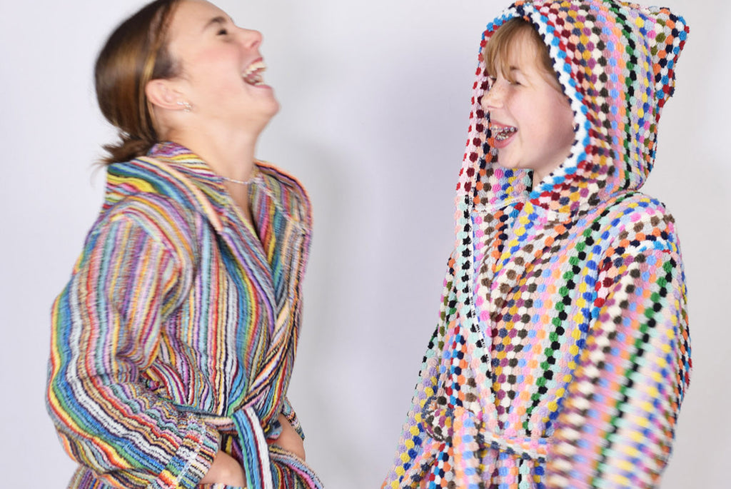 KIDS Organic Turkish Cotton Plush Terry Cloth Robe - Rainbow Checkered image 1
