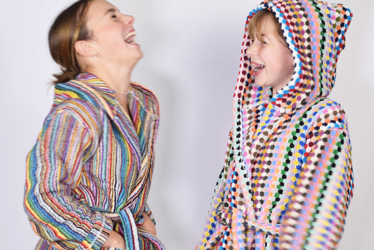 KIDS Organic Turkish Cotton Plush Terry Cloth Robe - Rainbow Checkered image 1