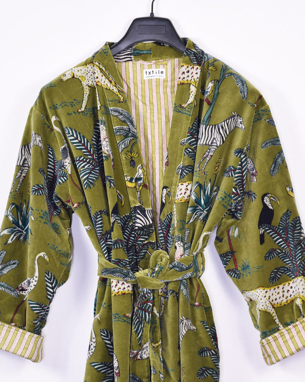 Plush Velvet Unisex Robe - Olive Jungle image 2