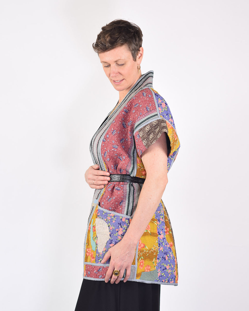 Maddie Cape - Reversible Jacket/Vest - Repurposed Kantha Quilts -03 image 6