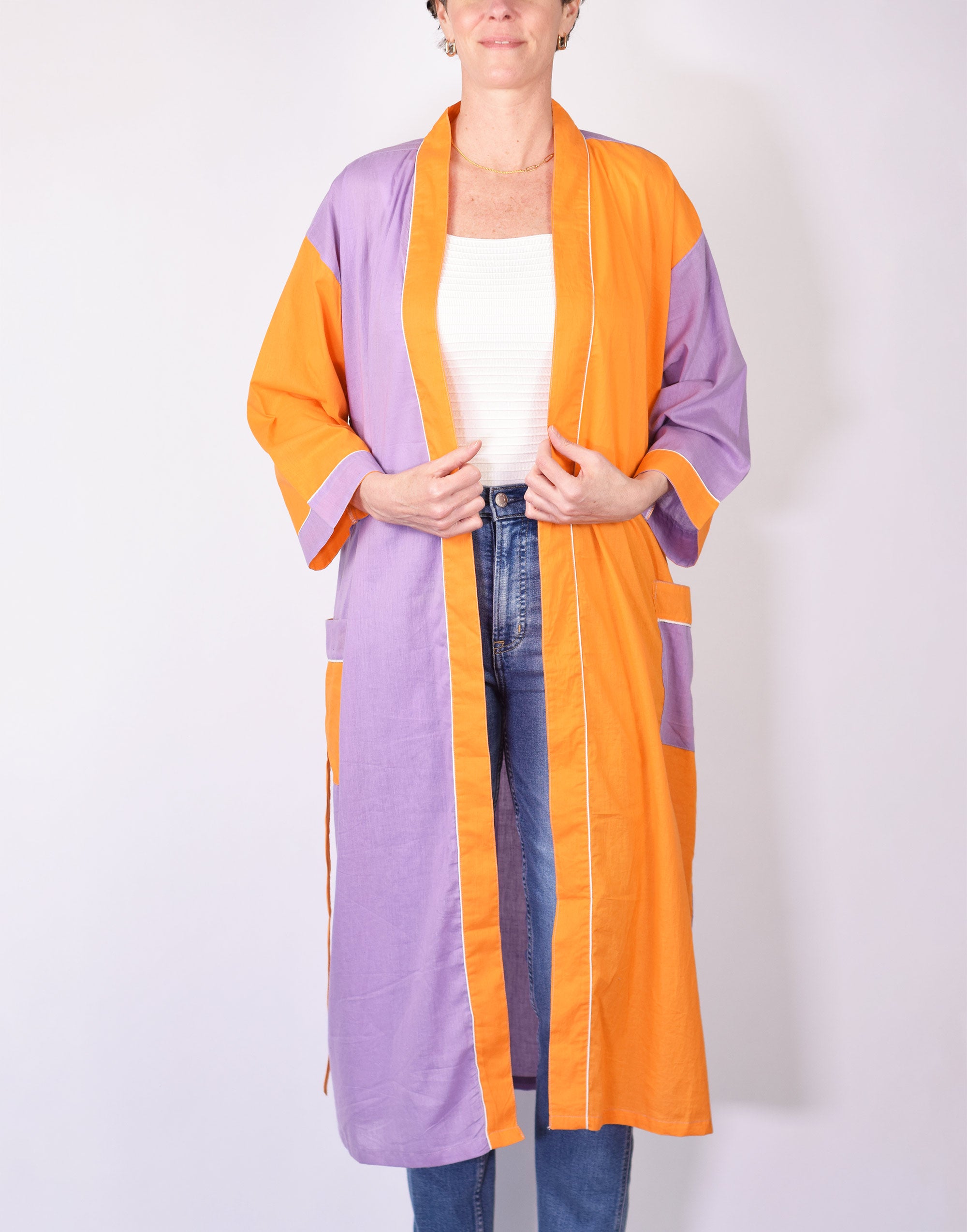 Lightweight Color Block Cotton Robe image 1