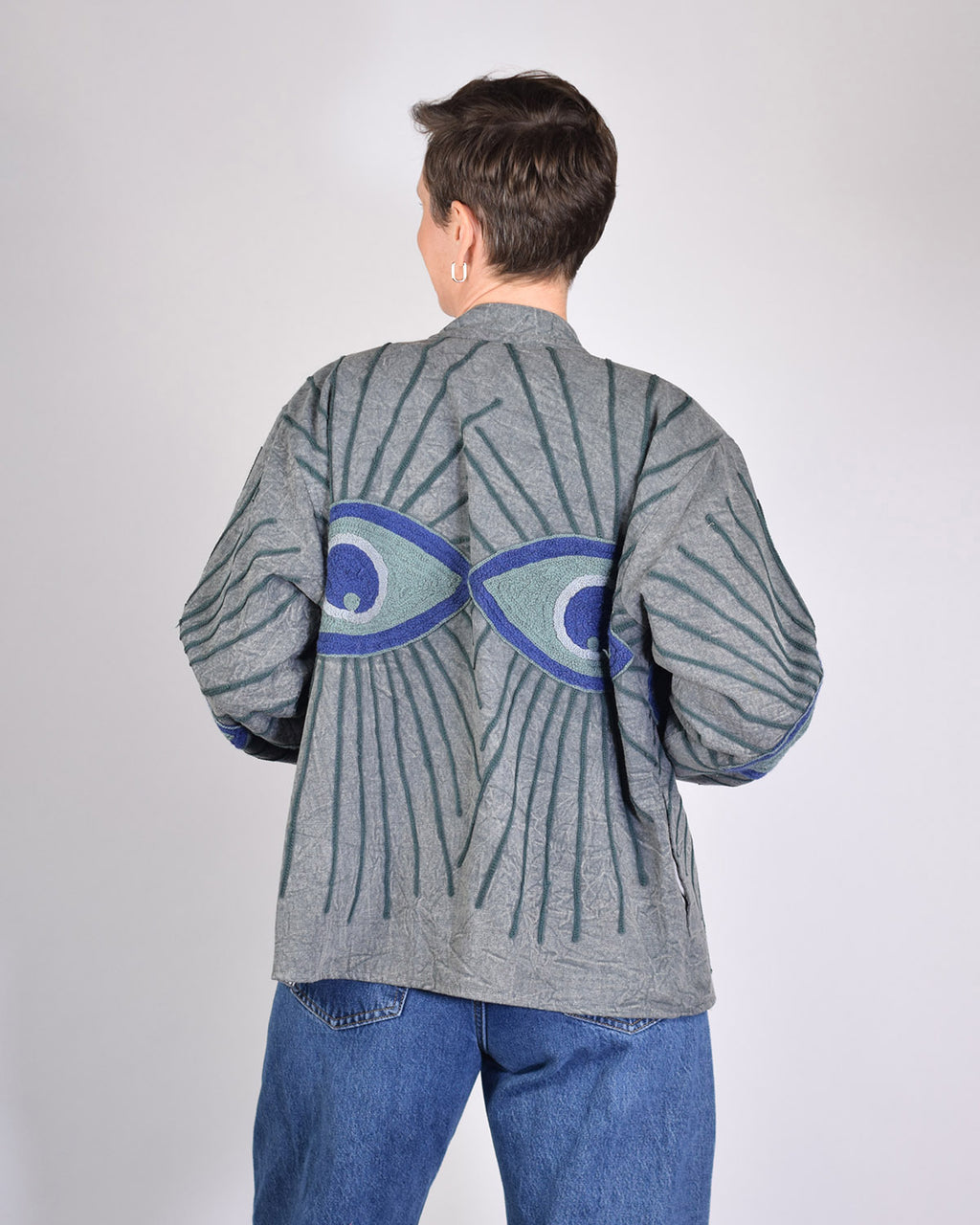 Lightweight Evil Eye Canvas Embroidered Jacket - 09 image 1