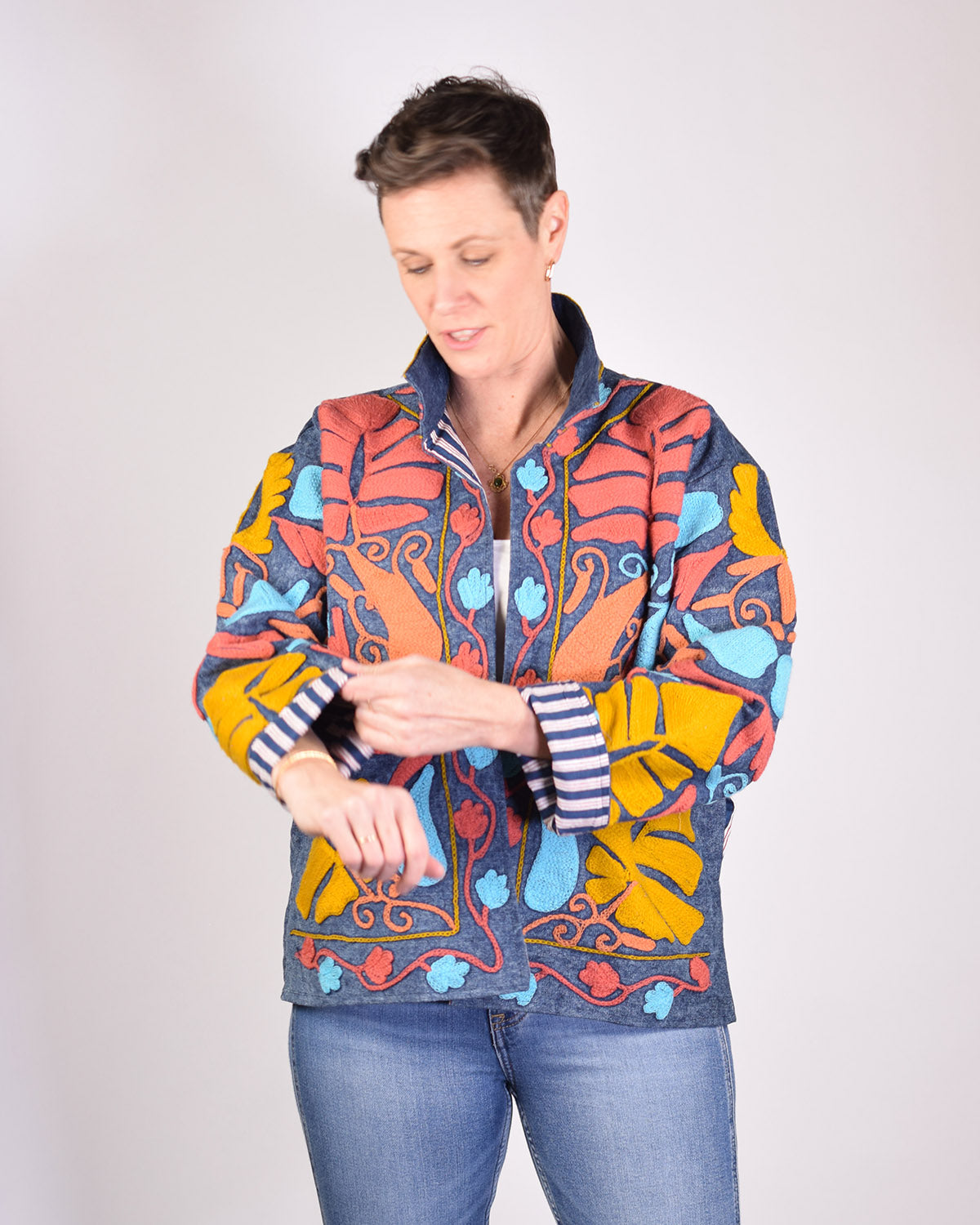 Denim Suzani Embroidered Jacket - 07 image 3
