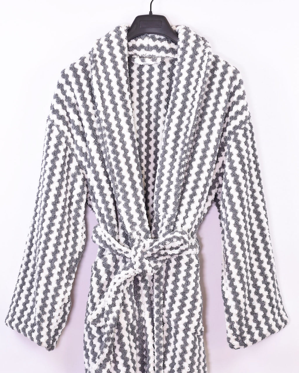 Organic Turkish Cotton Plush Terry Cloth Robe - Wavy Grey image 2