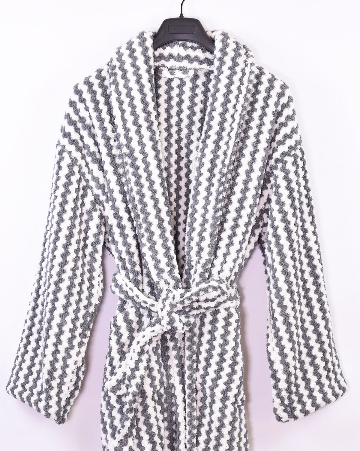 Organic Turkish Cotton Plush Terry Cloth Robe - Wavy Grey image 2