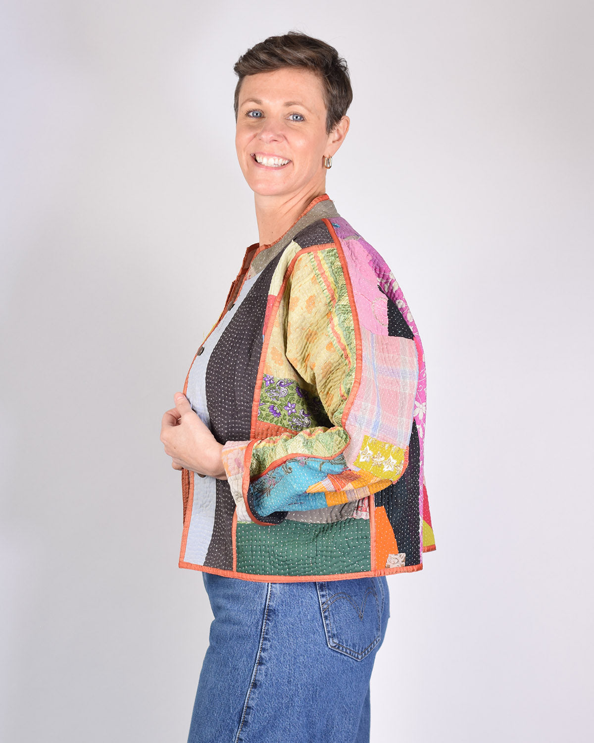 Sofie Quilted Reversible Patchwork Kantha Jacket - 09 image 2