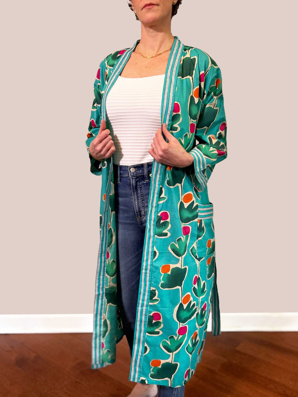 Lightweight Cotton Robe - Cactus Blooms image 1