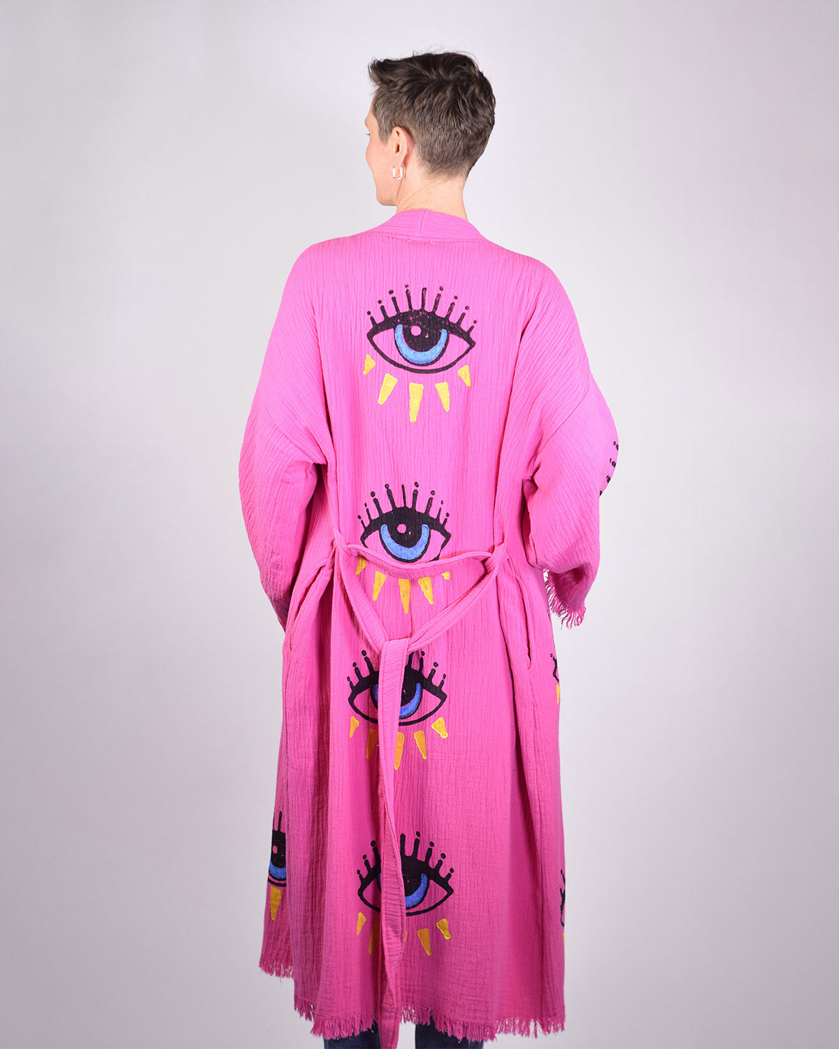 Luxury Turkish Cotton Evil Eye Kimono/Robe - Pink Dahlia image 12