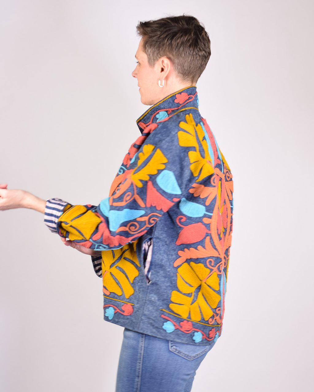 Denim Suzani Embroidered Jacket - 07 image 2