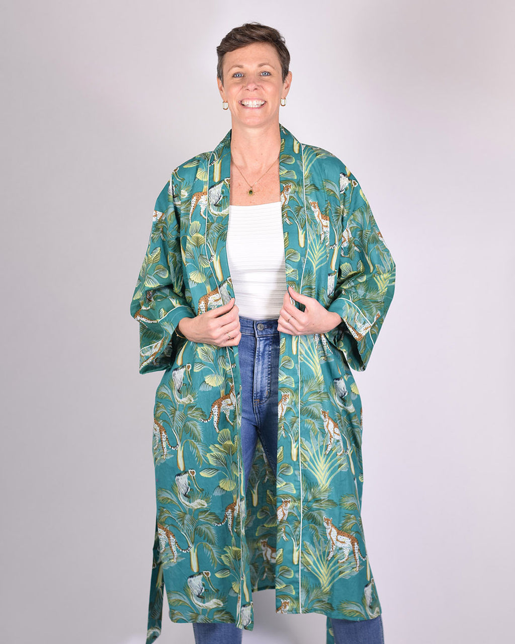Lightweight Cotton Robe / Kimono - Monkey Forest image 5