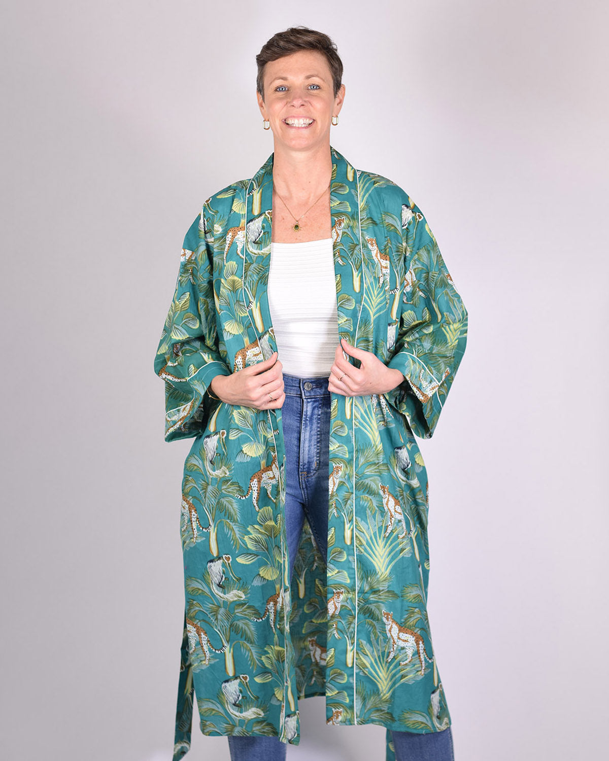 Lightweight Cotton Robe / Kimono - Monkey Forest image 5