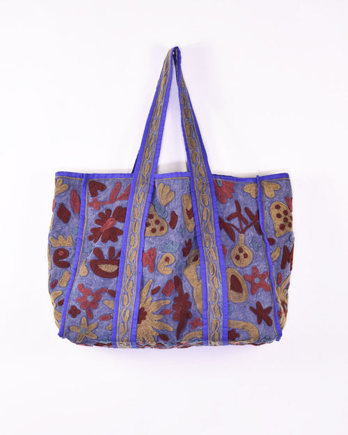 Canvas Suzani Embroidered Oversized Tote Bag - 07 image 1