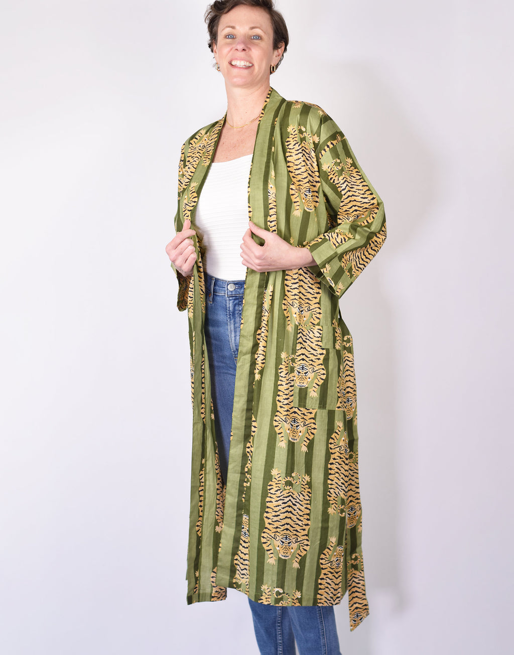 Lightweight Cotton Robe - Green Tiger image 2